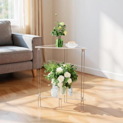 Clear Side Table Transparent Bedside Table Acrylic Decorative Modern Triangle 2-Tier Desk Storage Nightstand Shelf For Small