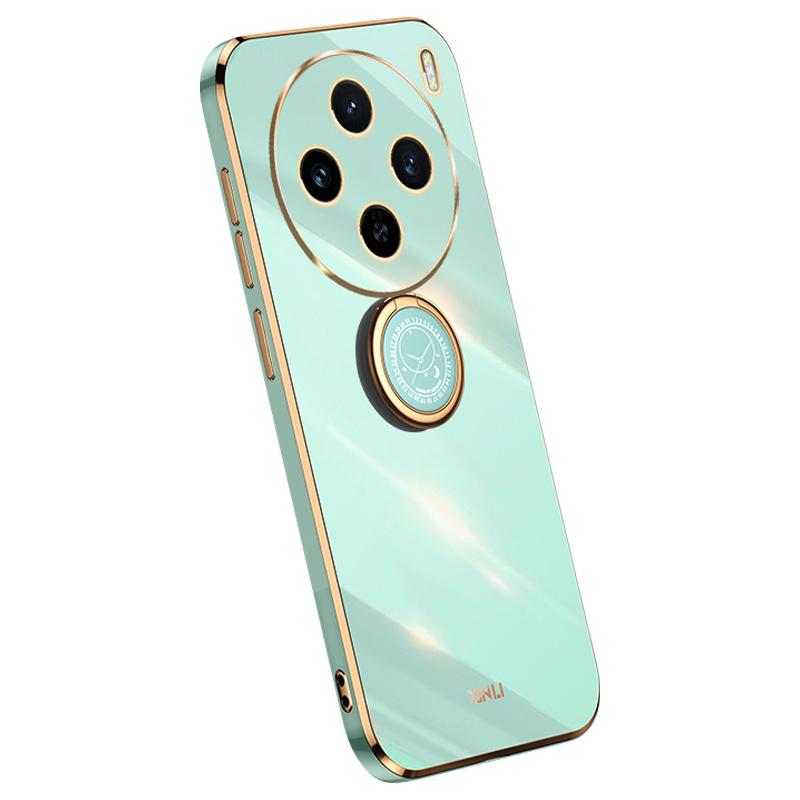 

For vivo X100s 5G Case Electroplating Gold Edge TPU Phone Cover with Kickstand Cyan