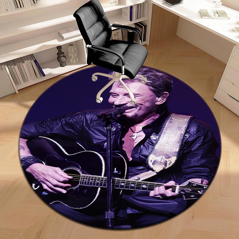 1pc Rock star Johnny Hallyday Round carpet Painted Printed circular carpet, home door mat, outdoor travel protection carpet