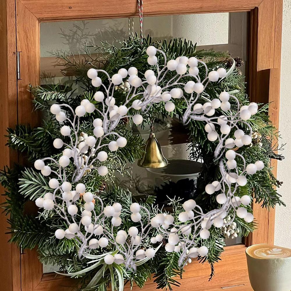 4-20PCS Artificial Holly Berry Stem Christmas White Berries Branches DIY Xmas Tree Ornament Wedding Home Party Fake Flower Decor