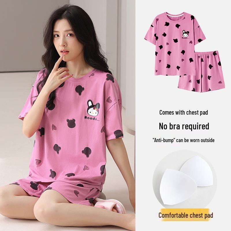 Women's Summer Modal Pajamas: Short Sleeve, Thin Style, with Chest Pads, Round Neck – Sweet Student Homewear