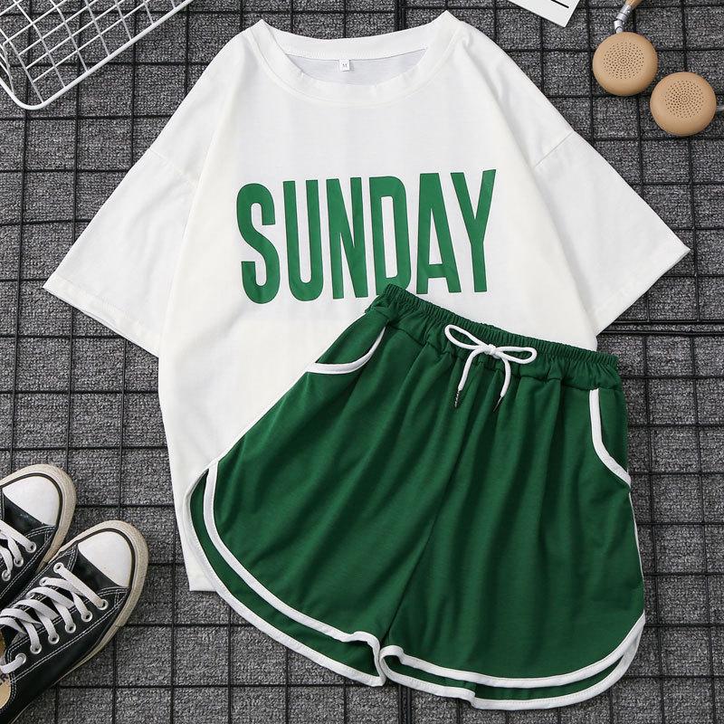 2022 Korean Summer Women's Casual Two-Piece: Loose Top & Shorts Sportswear Suit