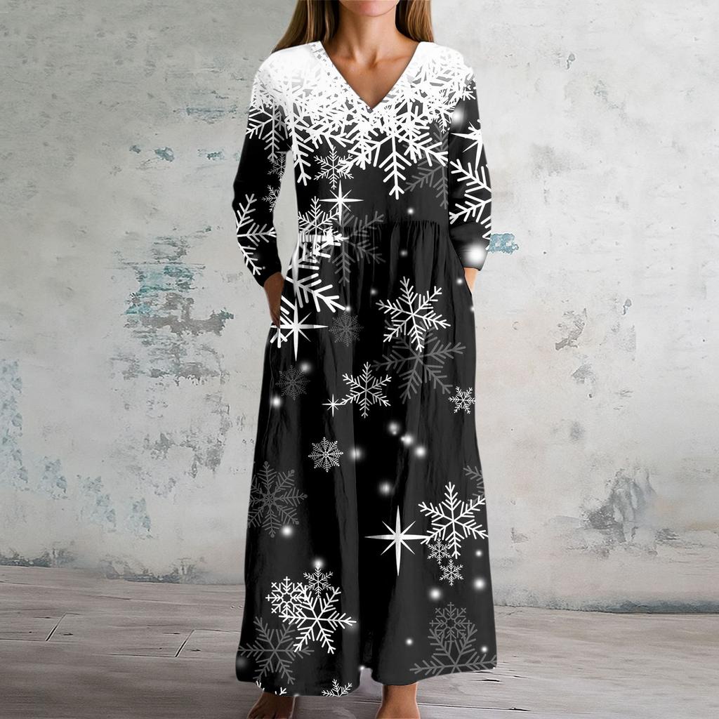 Women's Fashion Dress Spring V-neck Long Sleeve Dress