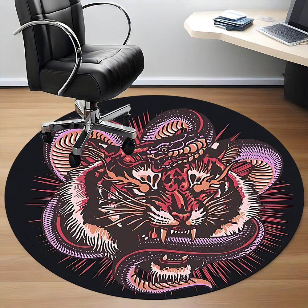 1pc Tiger Snake Design Chair Carpet for Office, Round Non Slip Durable Large Size Office Carpet, Suitable for Office