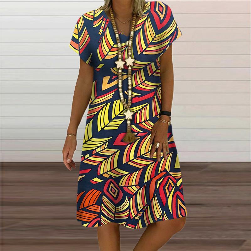 Rainbow Abstract Painting Women Dress Elegant Fashion 3D Print Short Sleeve Party Dresses Summer Casual Loose Oversized Clothing