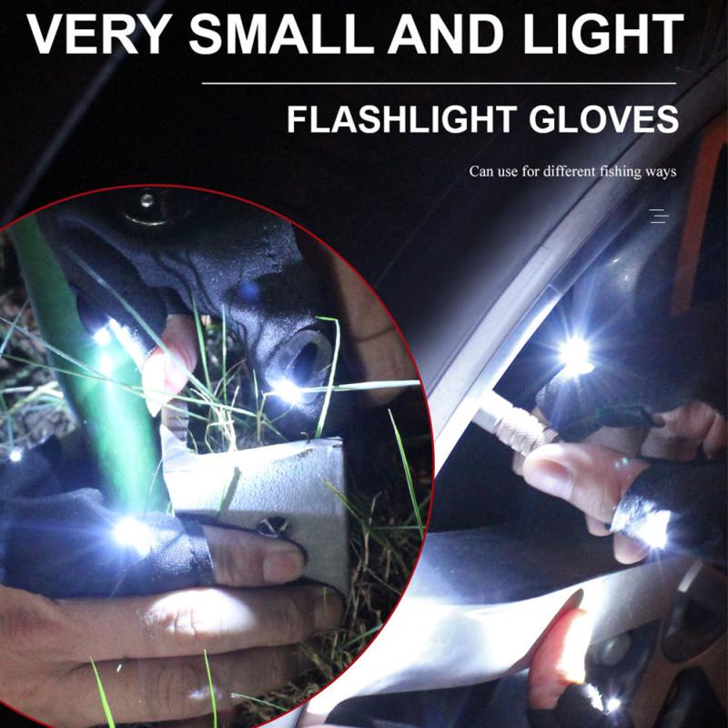 Rutschfeste fingerlose Baumwollhandschuhe mit LED-Licht, Taschenlampe, Nachtangeln, linke/rechte Hand