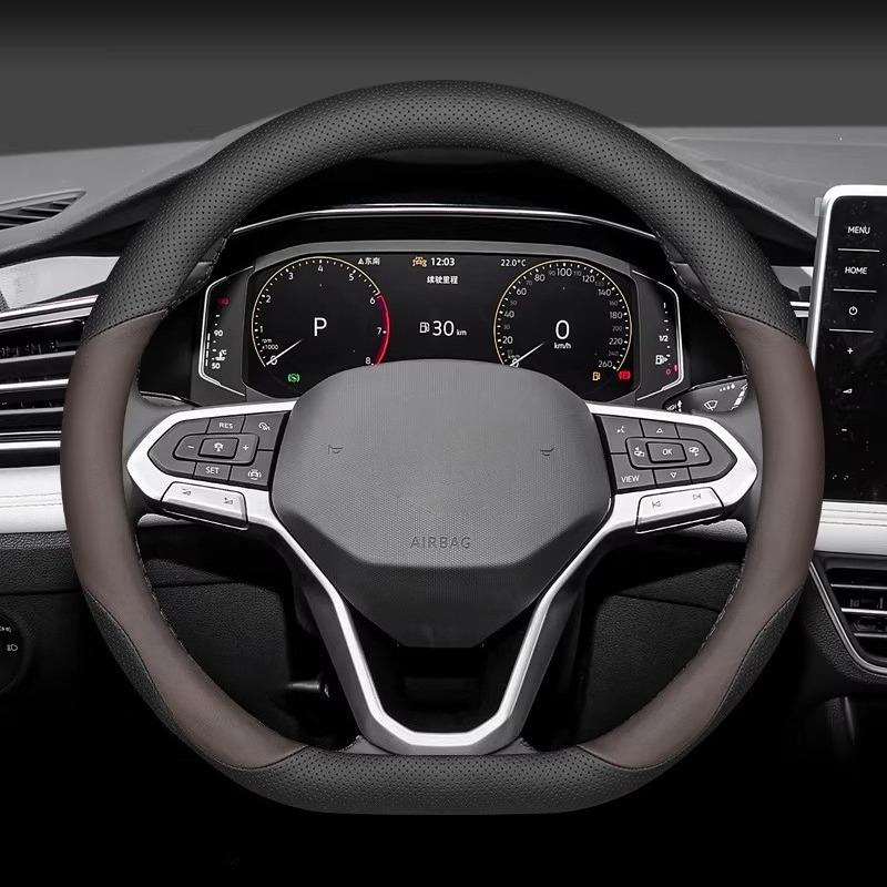 For VW Volkswagen Taos Tayron D Type Steering Wheel Cover Leather Ultra-thin Anti-slip Car Handle Covers Interior Accessories