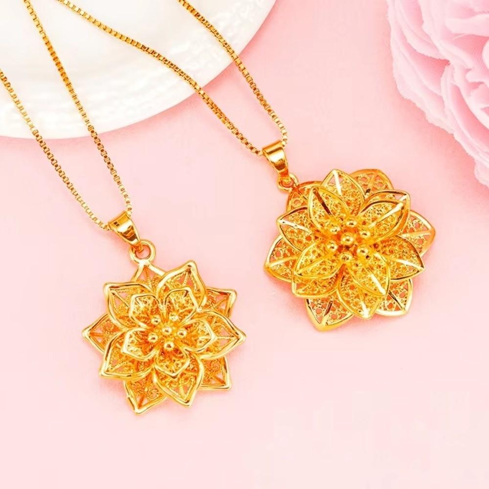 Vietnam Sand Blooming Wealth Necklace Hollowed Flower Lotus Pendant Luxury Clavicle Chain  Gifts
