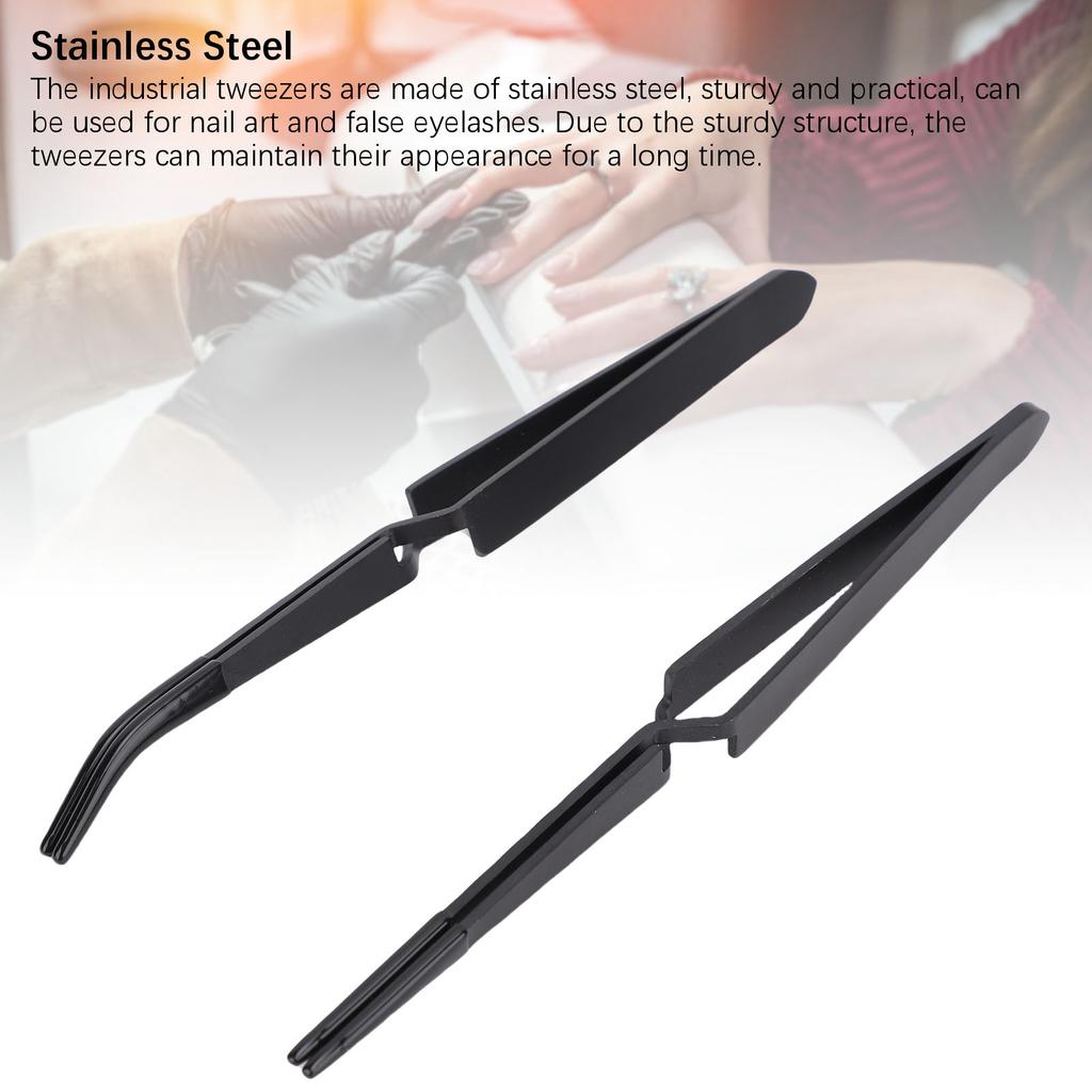 2 Stück Umgekehrte Pinzetten Schwarz Edelstahl Silikon Bastelpinzetten für professionelle Nageltechniker und den persönlichen Heimgebrauch