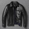 Chinese Size Classical 1940 Style Men Leather Jacket Uncoated Cracked Goatskin Leather Soft Slim Spring Autumn