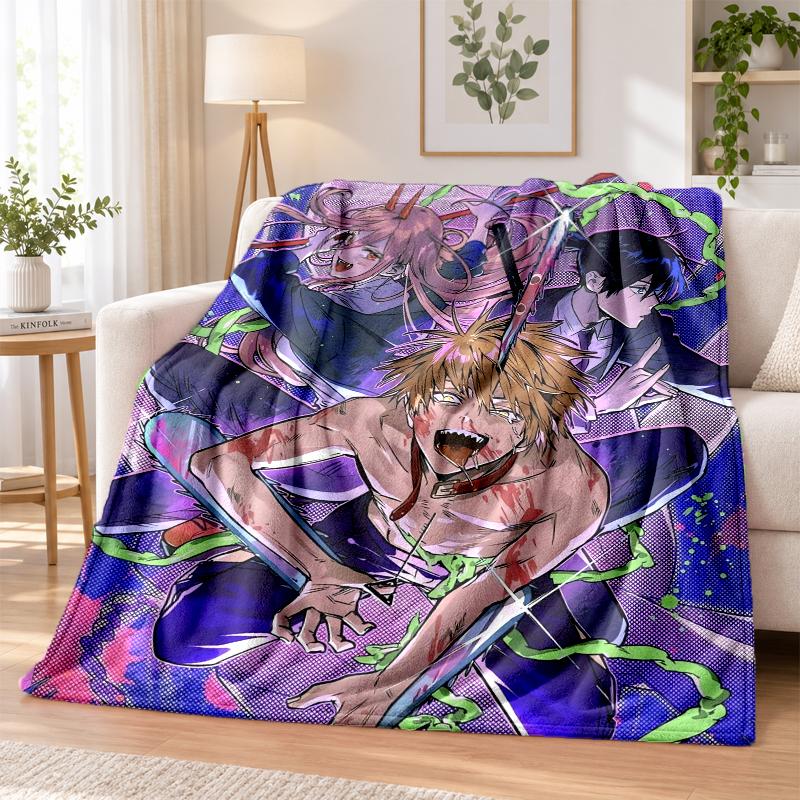 Chainsaw Man Flannel Throw Blanket Soft Warm Cozy For Sofa Bed Indoor Home Bedroom Use