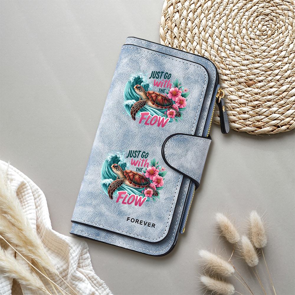 Turtle Print Wallet for Women Casual Leather Long Purse Card Holder
