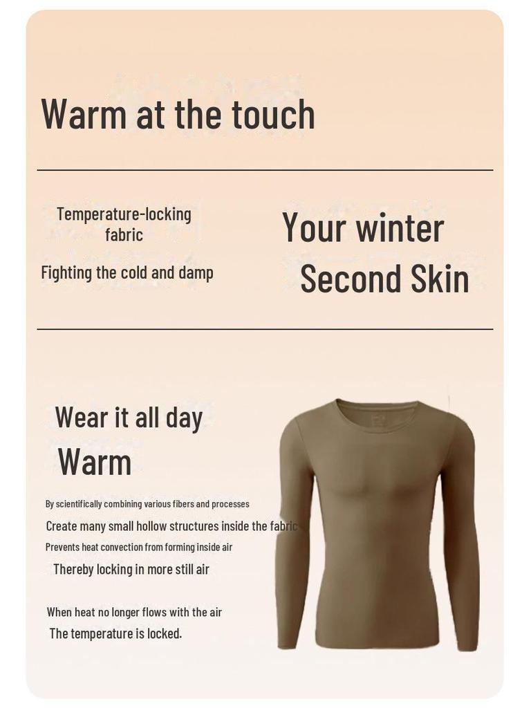 Thermounterwäsche-Set für Herren: Rundhalsausschnitt, lange Ärmel, doppelseitig gekämmte Baumwolle mit Samtfinish für Herbst/Winter.