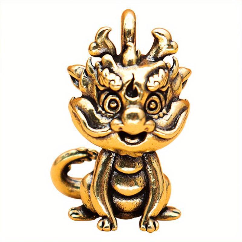 Sitting Up Small Fire Dragon Brass Crafts Retro Chinese Metal Dragon Crafts Home Decoration Ornaments Keychain Ornaments