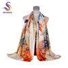 [BYSIFA] Fashion Silk Scarf Shawl Women  New Chinese Style Purple Rich Peony Scarves Spring Autumn Buttons Long Scarves