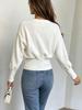 White V-Neck Button Cardigan - Women's Long Sleeve Knit Sweater, Loose Fit