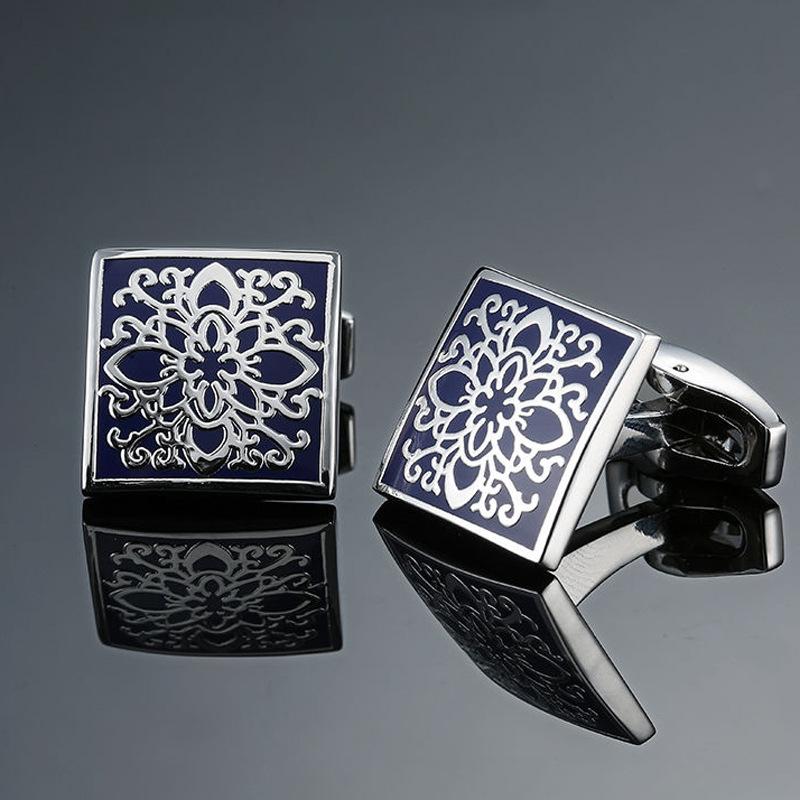 Cufflinks For Men Luxury Blue Retro Metal Cuff Links Mens French Square Cuffs Button Shirts Business For Wedding Jewelry Gift