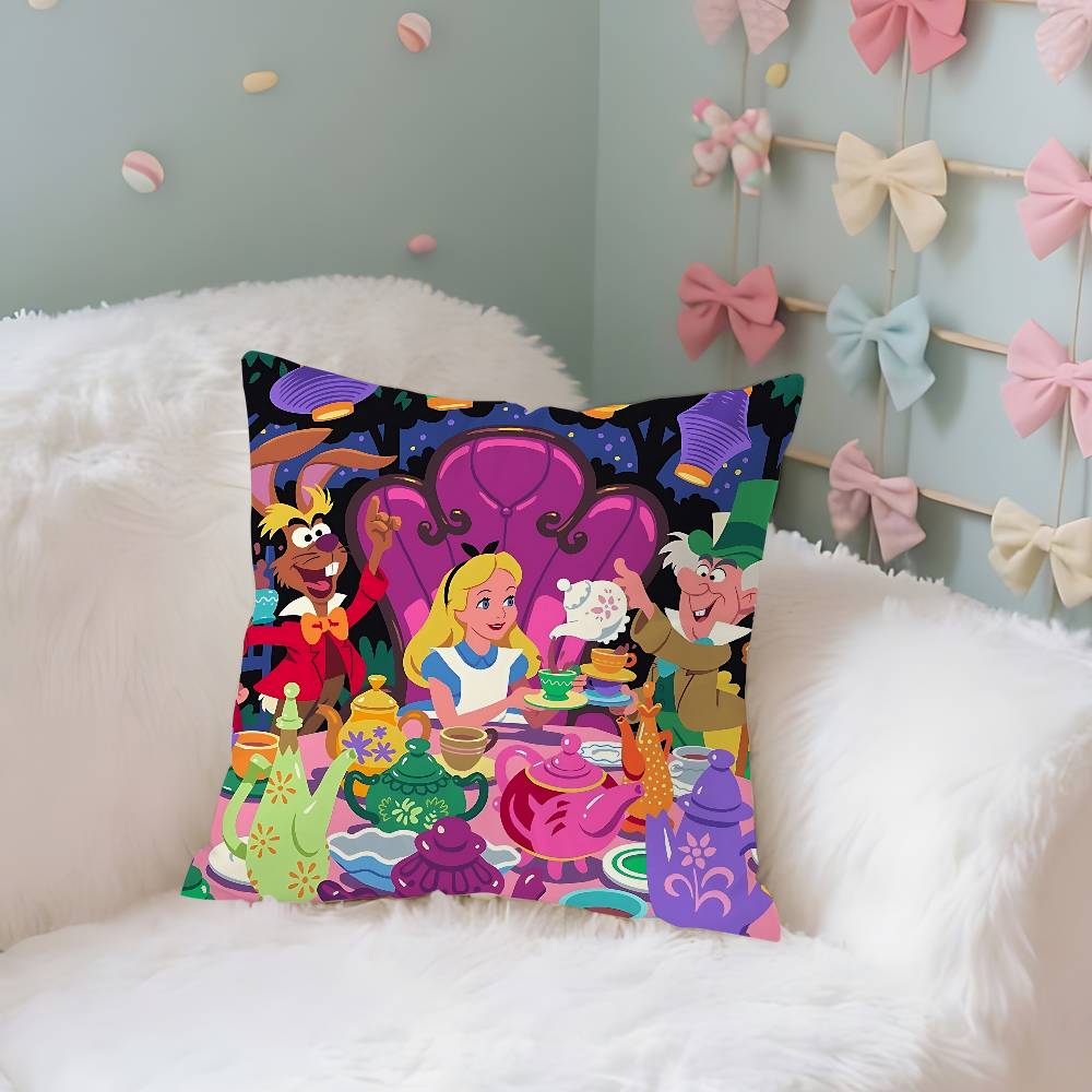 Classic AnimeAalice InWwonderlandS Cute Throw Pillow Covers Pattern Cushion Cover Suitable For Sofa Bedroom Car Pillow Cover