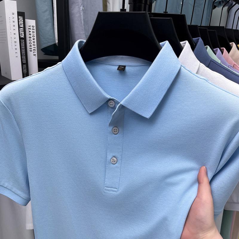 Men's Short Sleeve Turn-Down Collar Shirt - Mercerized Cotton, 16 Solid Colors, Straight Leg for Mature Style