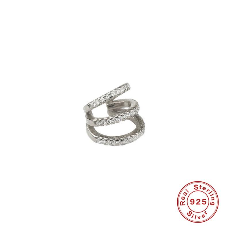 

Серьги-клипсы из стерлингового серебра 925 пробы, одинарные, трехслойные, инкрустированные бриллиантами, в стиле панк, не требующие прокола ушей, многослойные серьги 925 silver