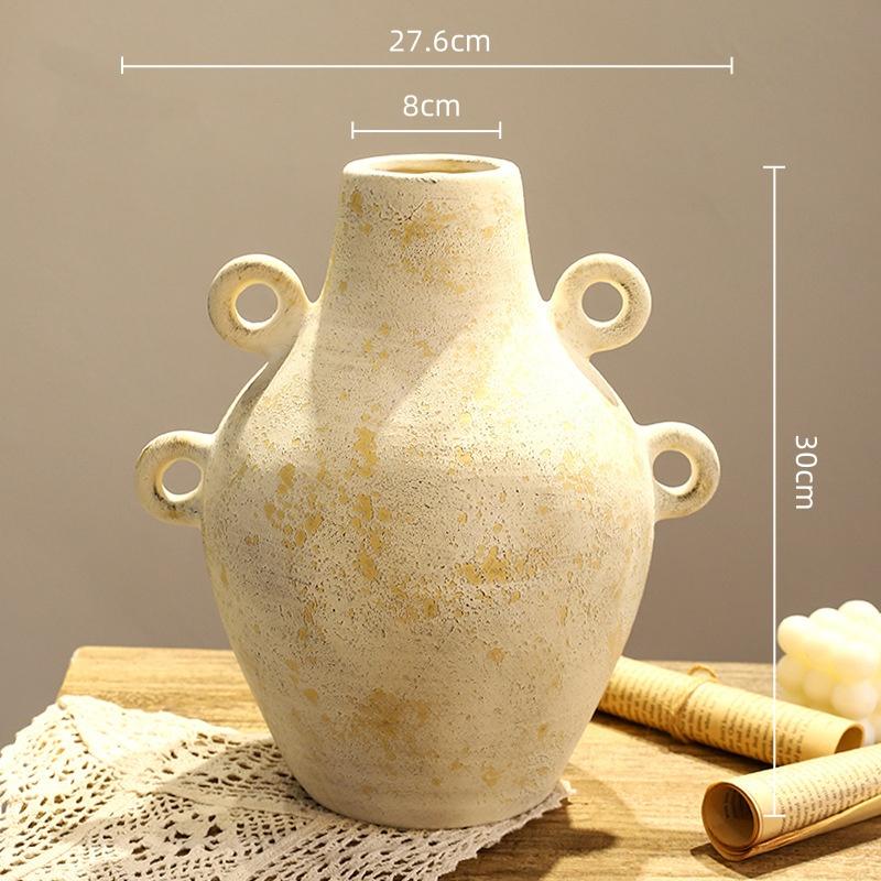 Ceramic Vase Retro Pot Rough Pottery Geometric Handle Flower Vase Flower Arrangement Accessories Flowerpot Home Decoration