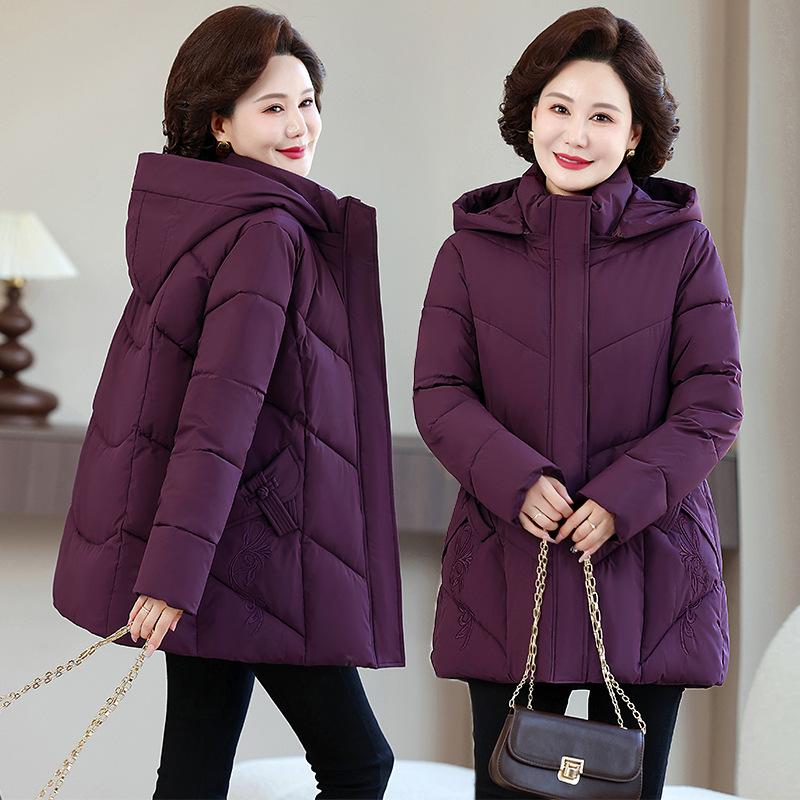 Middle-aged mother winter hooded cotton-padded jacket warm cotton-padded jacket winter clothing foreign style middle-aged and elderly thickened