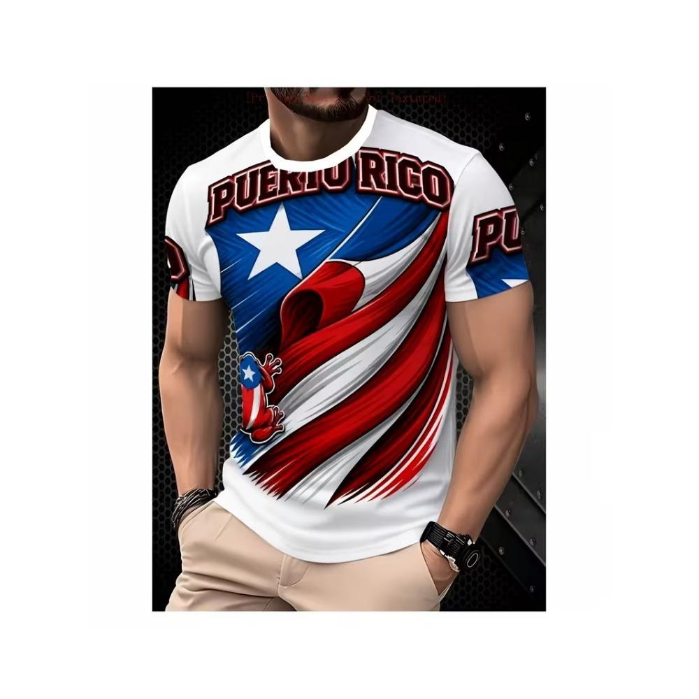 Men Puerto Rico Flag Symbol Fortress Landscape Print T-shirt Summer Short Sleeve O-Neck Patriotic Puerto Rican Sports Tee