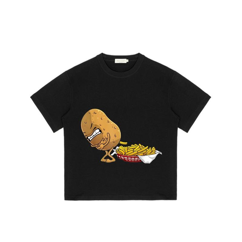 Oversized T-Shirt Black Potato Cartoon French Fries Print Casual Streetwear Summer Top Men Women Unisex Fashion Trendy Graphic Tee
