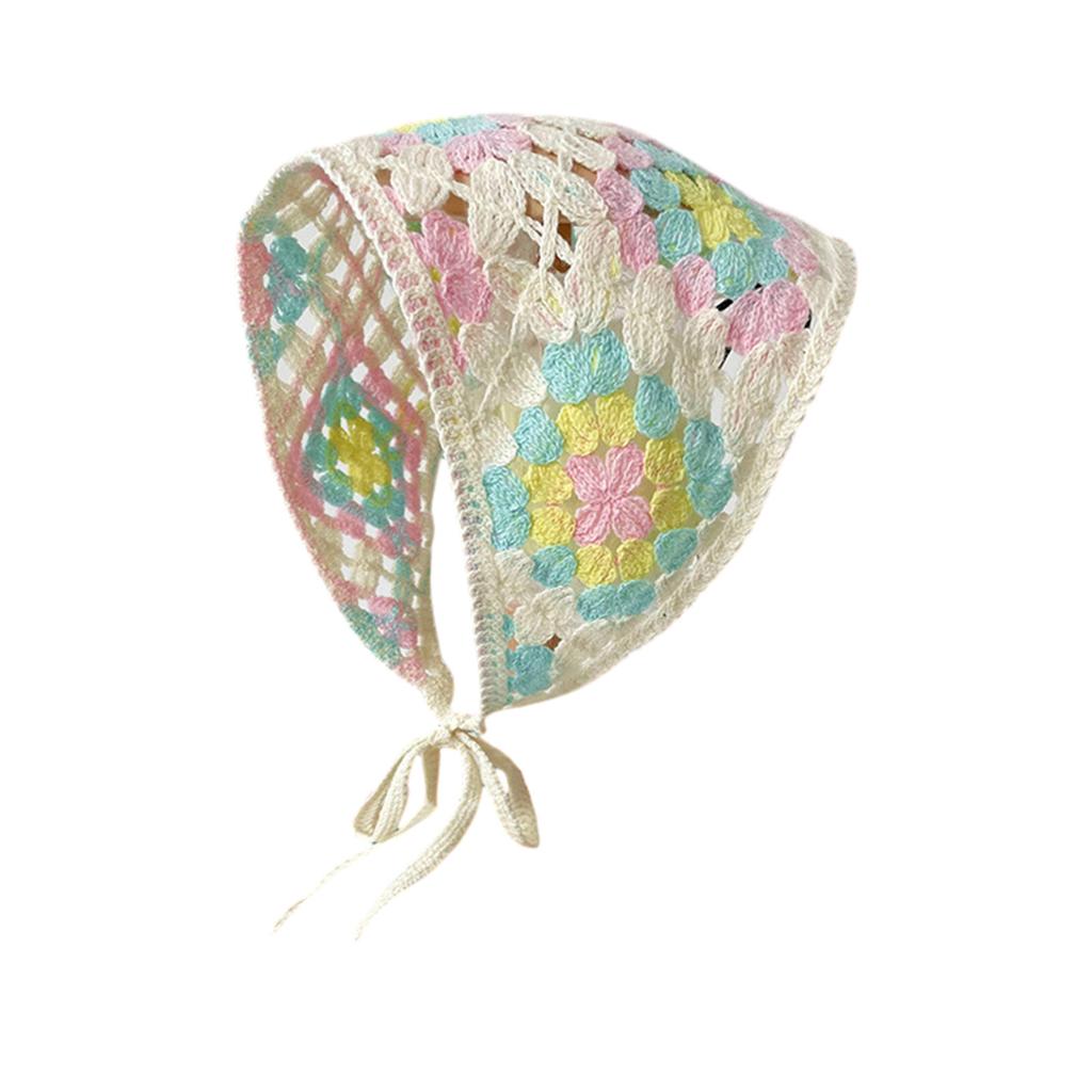 Knitted Stripe Triangle Scarf Lovely Crochet Hair Kerchief Tie Back Stripe Pattern Elegant Turban for Girls Photo Props