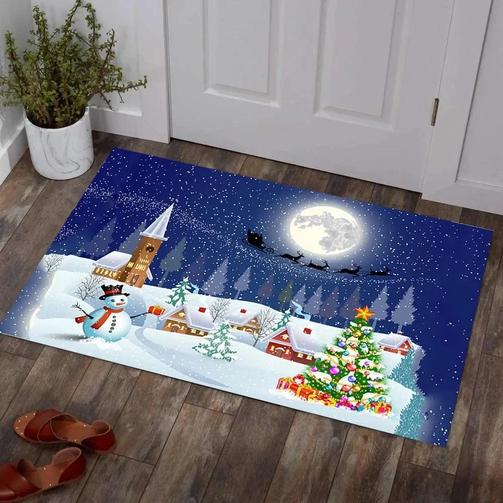 Weihnachtsteppich Bereichsteppiche Rutschfeste Eingangsfußmatte für Wohnzimmer Schlafzimmer Dekor Weiche Badezimmer Küchenbodenmatte Vorleger