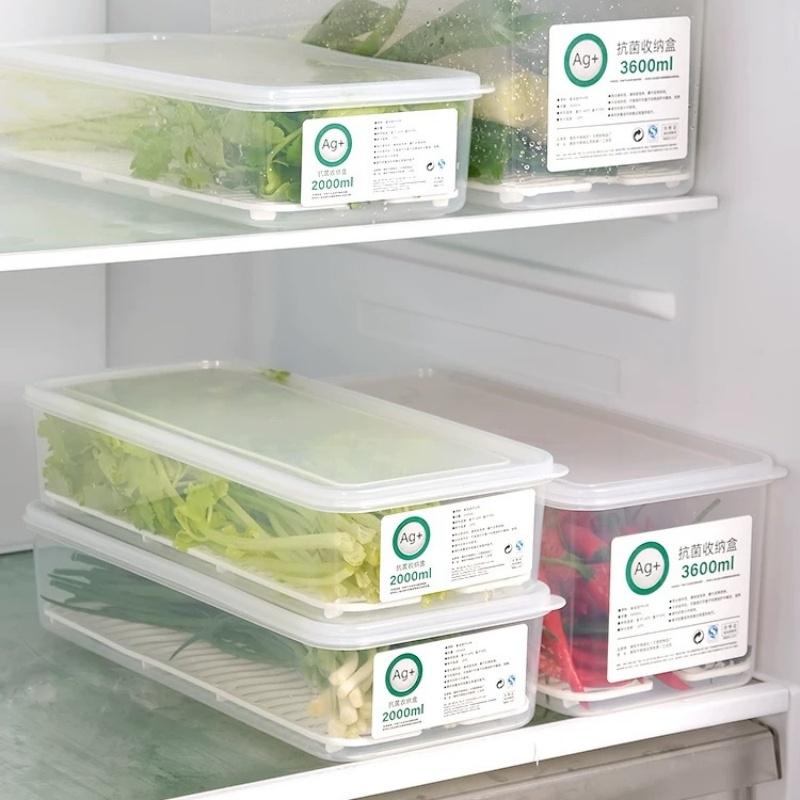 Refrigerator Organizer Fridge Storage Box Fresh Vegetable Scallions Boxes Drain Basket Food Storage Containers Kitchen Organizer