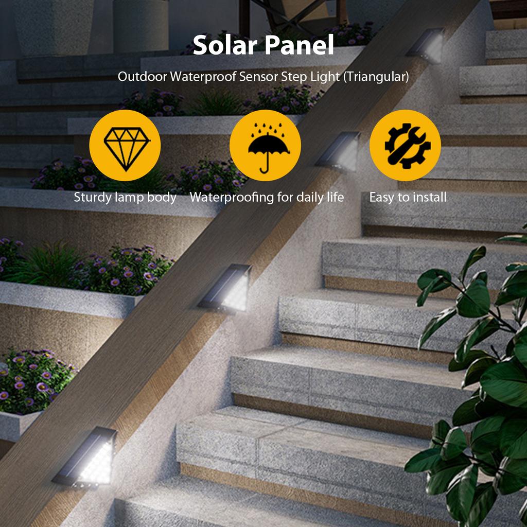 2 Pack Solar Stair Lights Waterproof IP65 Solar Step Lights Outdoor Triangle Stair Lamp for Deck Balcony Wall Patio & Pathway
