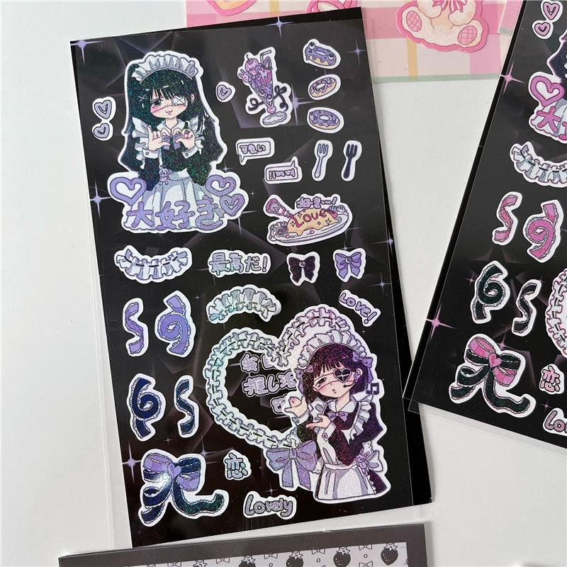 Korean Cute Maid Devil Angel Girl Stickers Scrapbooking DIY Album Decoration Sticker Aesthetic Personalized Kawaii Stationery