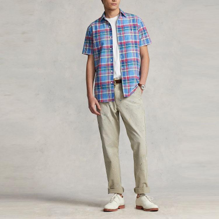 Polo Ralph Lauren SS23 Plaid Oxford Cloth Single-Breasted Short Sleeve Shirt Men shirts Blue MNPOWOV1N820615-999
