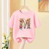 Girls T Shirt Custom Name Letter Combination Print Tshirt Flower Letter Font A B C D E F G Short Sleeve Kids Pink Tops