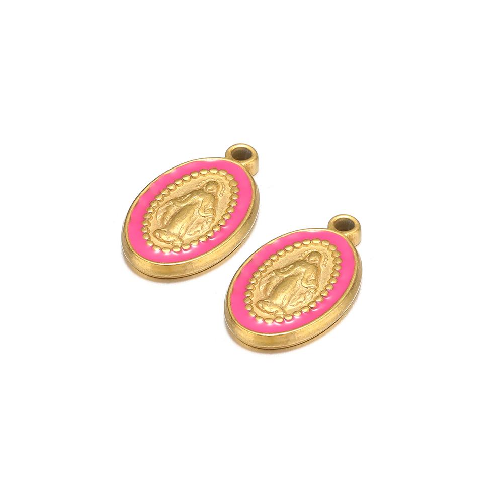 

5pcs Stainless Steel Enamel Oval Jesus Charms Pendants for Diy Jewelry Necklace Accessories Bracelet Crafts Making Findings горячий розовый