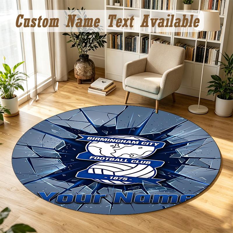 Round Rug Custom NameBIRMINGHAM CITY Football Pattern Non Slip Carpet Home Floor Decor