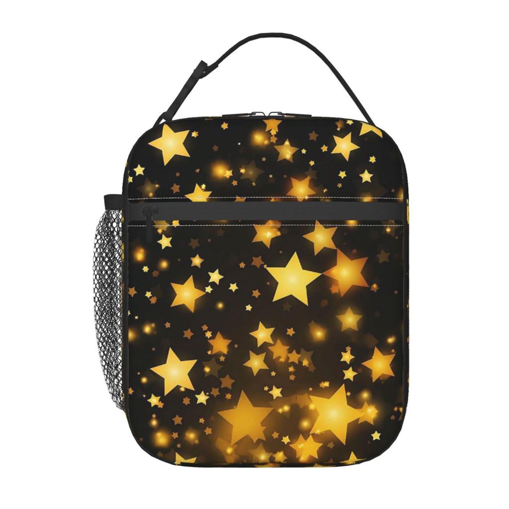 Star In Blackground Pattern Insulated Lunch Bag for Kids School Cooler Thermal Food Box Tote Portable Lunch Boxes Container