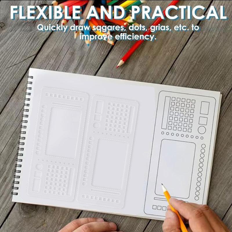 3Pcs Handmade Flexible Record Template Reusable Stencils Drafting Tools For Journaling Checklists Boxes Lines & Daily Planning