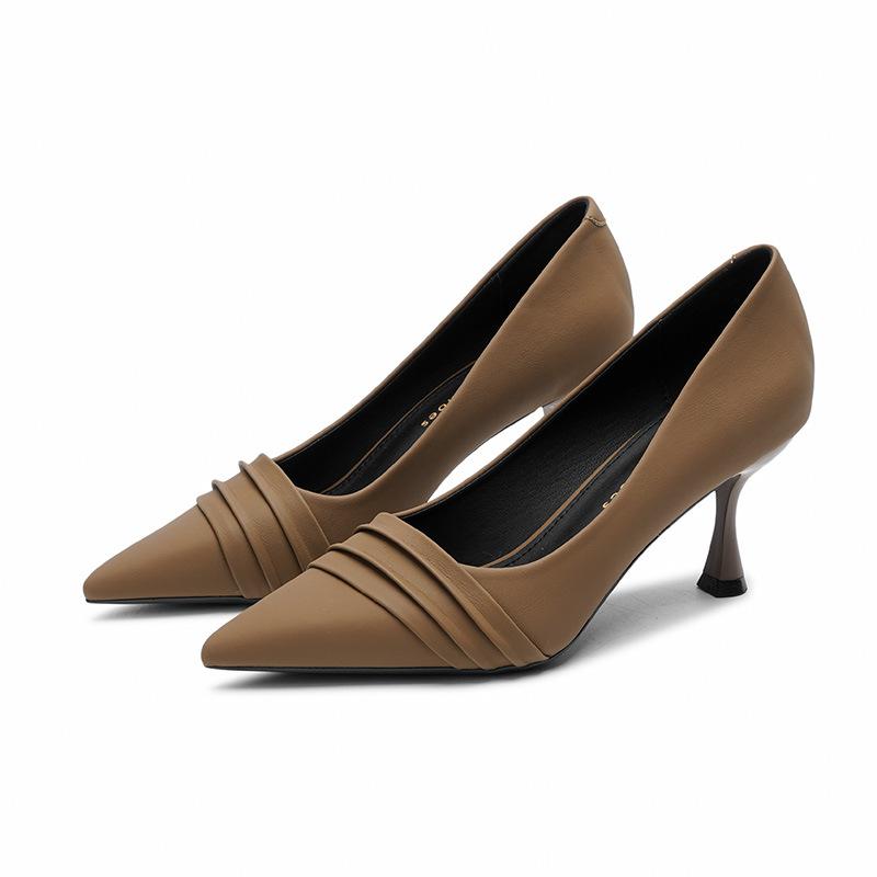 

9 остроносых шпилек на высоком каблуке для женщин и женские весенние новые неглубокие плиссированные одинарные туфли для женщин с нишевым дизайном 40