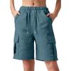 Women's Mid Waist Straight Leg Cargo Shorts Drawstring Pocket Casual Summer Shorts