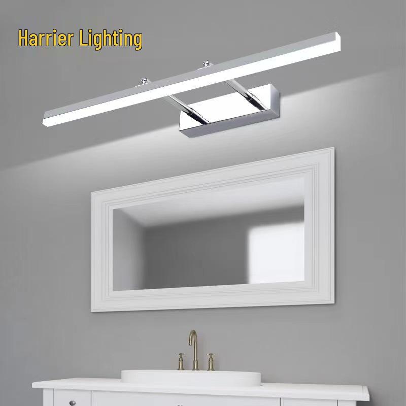 Waterproof LED Vanity Light with Retractable Bracket and Mist-Proof Acrylic Shade for Bathroom Mirrors.