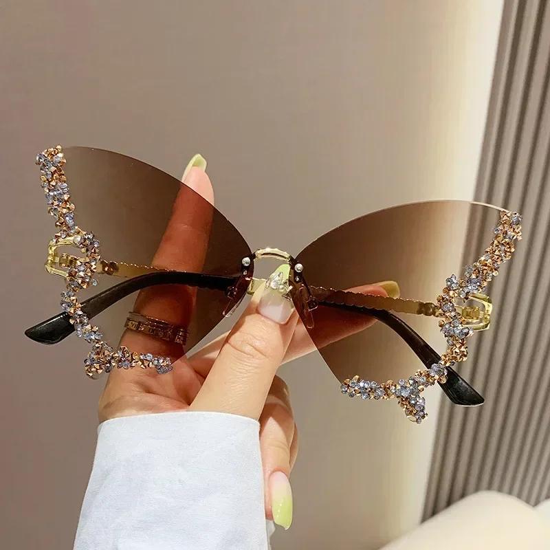 Rimless Sunglasses Women Luxury Brand Rhinestone Sun Glasses Ladies Cute Heart Shape Punk Party Eyewear