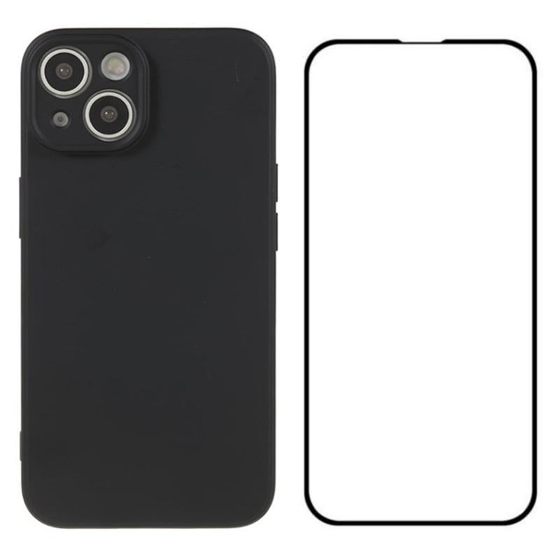 

For iPhone 15 Case Precise Cutout TPU Phone Cover with Screen Film Black