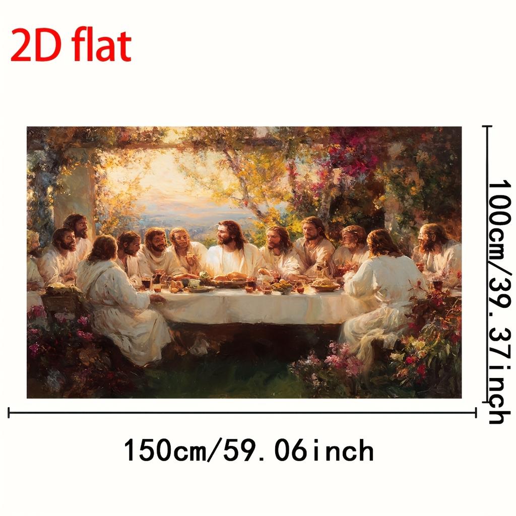 1 Last Supper Religious Tapestry Banner - Rembrandt Inspired Painting Background Durable Polyester Fabric 2D Flat