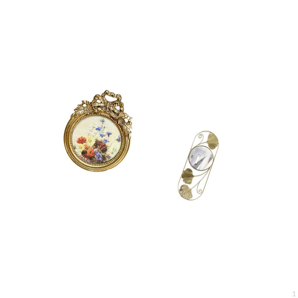 Round Picture Frame Small Vintage Golden Decorative Ornate Resin Photo Mirror Style