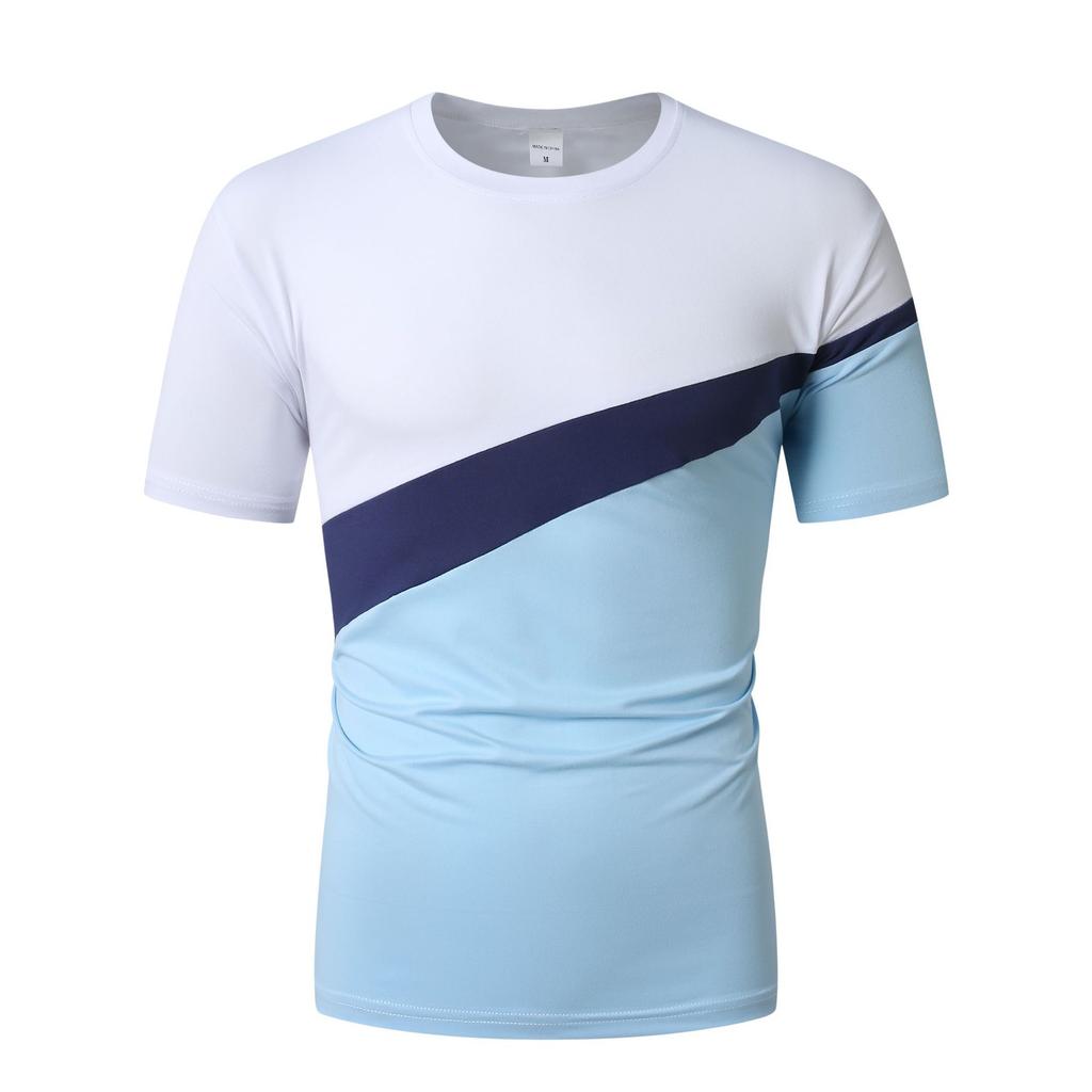 Summer Round Neck 3D Color Blocking Print Top Fashionable Casual Short Sleeved Men's T-shirts