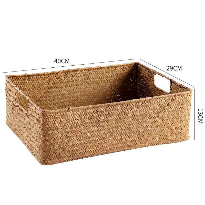 Japanese Woven Grass Snack Storage Basket, Desktop Tidy Organizer Bin, Eco-friendly Natural Handmade Wicker for Home Kitchen