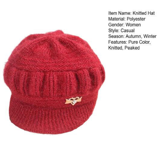 Knitted Hat Peaked Love Heart Decor Thickened Plush Lining Keep Warm Solid Color Winter Thermal Middle-aged Women Cap for Gift
