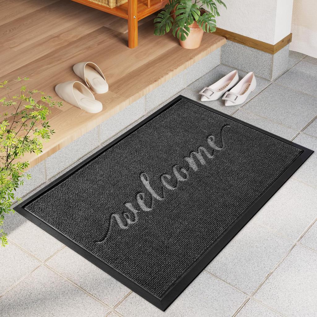 DEXI Entrance Mud Water 60cm X Black Cursive Mat, Outdoor/Indoor Use, Removal, Non-Slip, Absorbent, Durable, Home/Commercial Use, Rubber, 120cm,